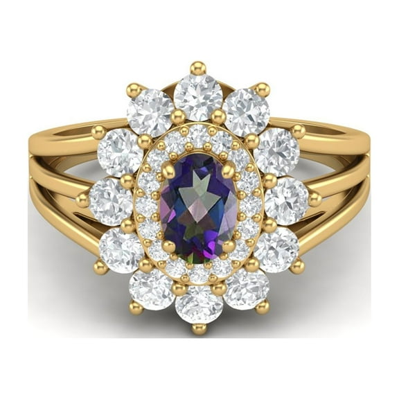 Mooneye 4.03 Ctw Oval Mystic Topaz 925 Sterling Silver Gold Vermeil Women Graduation Gift Ring