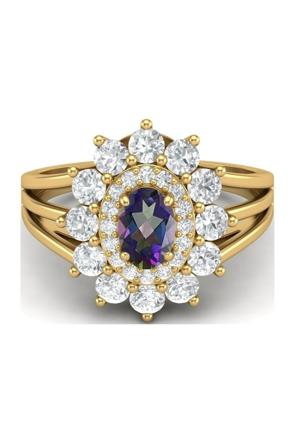 4.03 Ctw Oval Mystic Topaz 925 Sterling Silver Gold Vermeil Women Wedding Ring