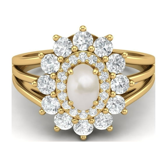 Mooneye 4.03 Ctw Oval Pearl 925 Sterling Silver Gold Vermeil Women Valentines Day Gifts Ring