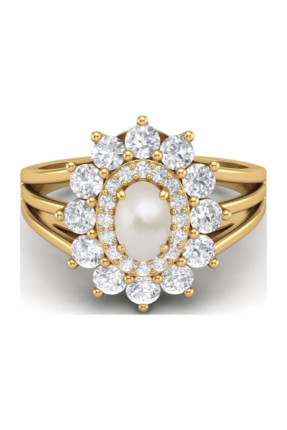 4.03 Ctw Oval Pearl 925 Sterling Silver Gold Vermeil Women Graduation Gift Ring