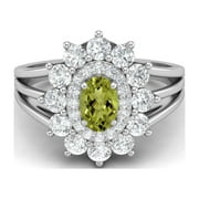 MOONEYE 4.03 Ctw Oval Shape Peridot 925 Sterling Silver Solitaire Women Valentines Day Gift Ring