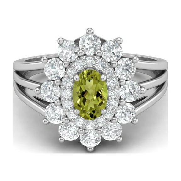 Mooneye 4.03 Ctw Oval Shape Peridot 925 Sterling Silver Solitaire Women Valentines Day Gift Ring