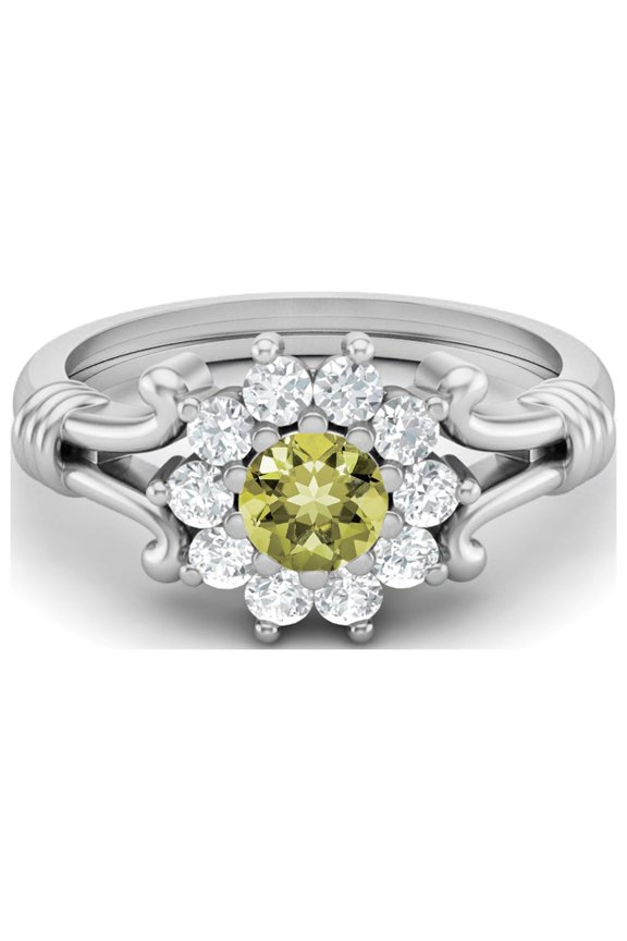4.5mm Round Shape Lemon Quartz 925 Sterling Silver Cluster Women Mother's Day Gift Ring