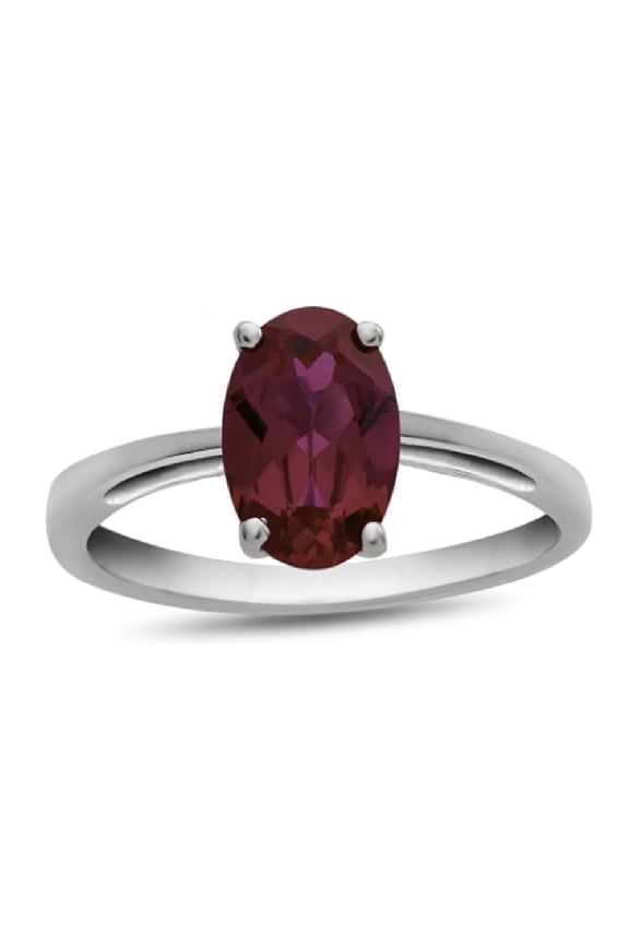 4-Prong Set 925 Sterling Silver Oval Red Ruby Gemstone Solitaire Women Gifts Stacking Ring