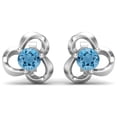 thumbnail image 1 of Mooneye 4 mm Round Swiss Blue Topaz 925 Sterling Silver Prong Set Women Stud Wedding Earrings, 1 of 4
