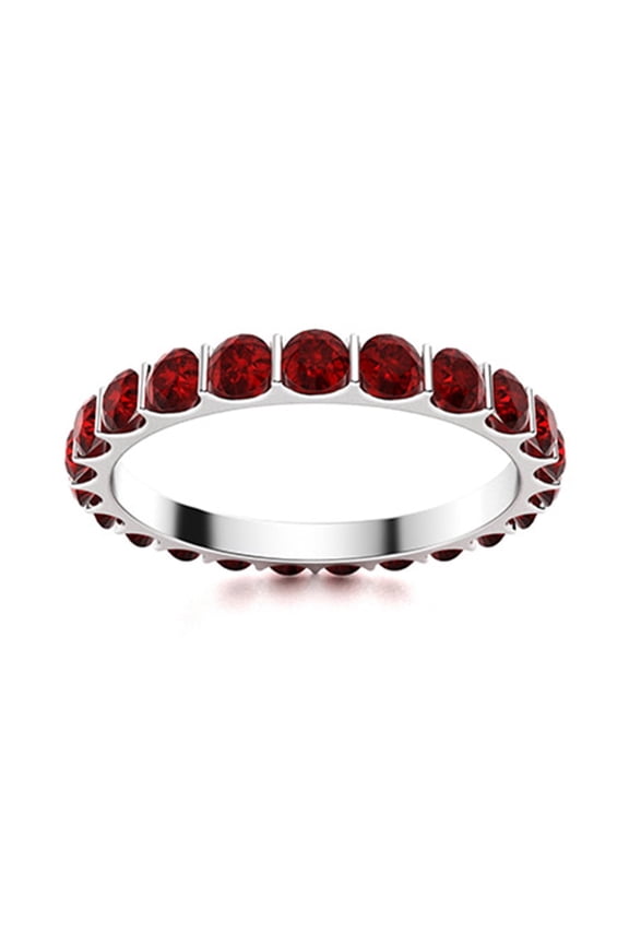 4mm Round Garnet 925 Sterling Silver Stackable Women Eternity Valentines Day Gift Ring