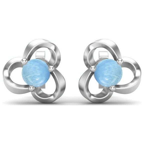 Mooneye 4mm Round Larimar 925 Sterling Silver Prong Set Women Stud Engagement Earrings