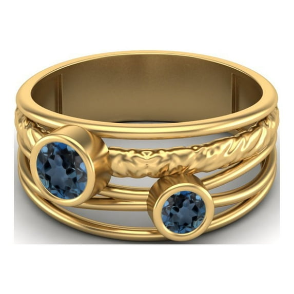 Mooneye 4mm Round London Blue Topaz 925 Sterling Silver Gold Vermeil Dual Stone Women Valentine Ring