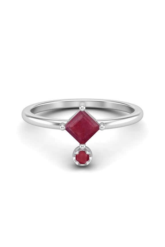 4mm Square Shaped Ruby 925 Sterling Silver Platinum Plated Women Gifts Stackable Ring