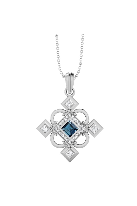 4mm Square Step Cut London Blue Topaz 925 Silver Charming Women Gift Necklace
