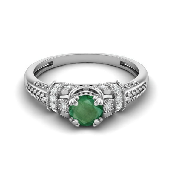 Mooneye 5 mm Round Shape Emerald 925 Sterling Silver Blossom Design Women Valentines Day Gift Ring