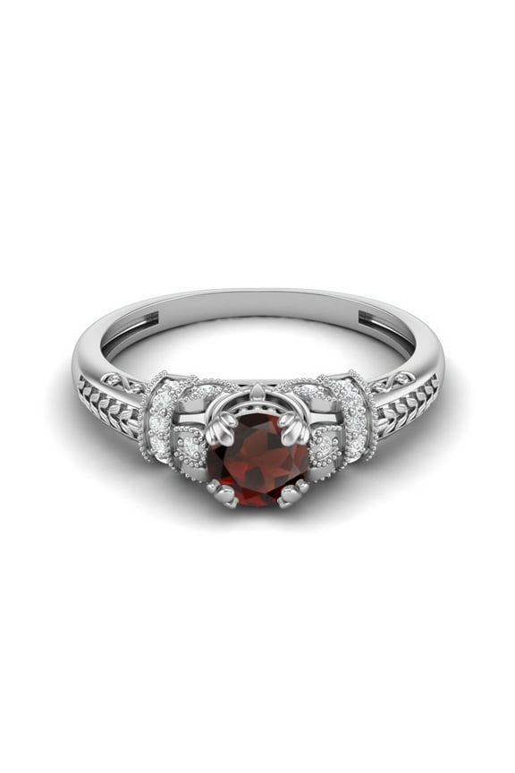 5 mm Round Shape Natural Garnet 925 Sterling Silver Blossom Design Women Wedding Ring