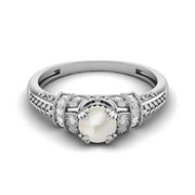 Mooneye 5 mm Round Shape Natural Pearl 925 Sterling Silver Blossom Design Women Wedding Ring