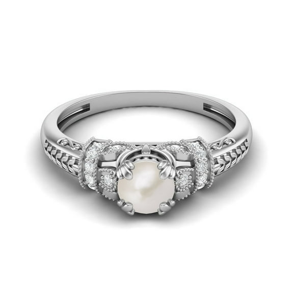 Mooneye 5 mm Round Shape Natural Pearl 925 Sterling Silver Blossom Design Women's Wedding Ring