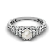 MOONEYE 5 mm Round Shape Pearl 925 Sterling Silver Blossom Design Women Valentines Day Gifts Ring