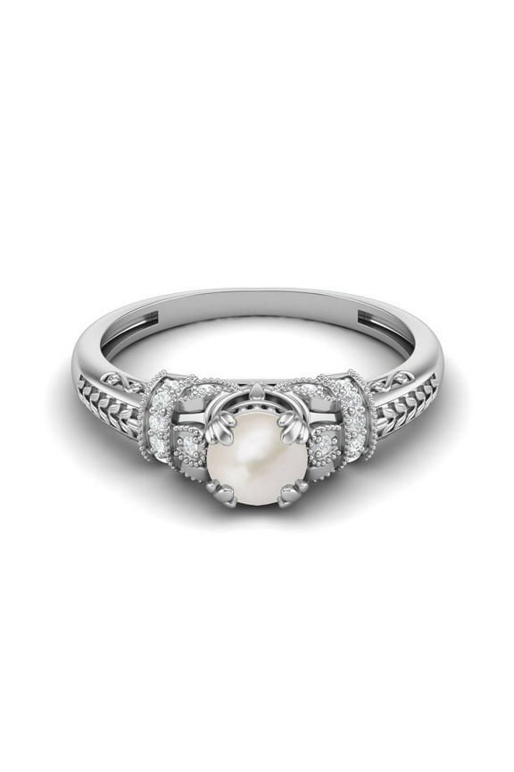 5 mm Round Shape Pearl 925 Sterling Silver Blossom Design Women Valentines Day Gifts Ring