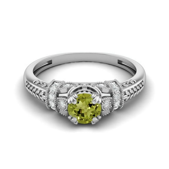 Mooneye 5 mm Round Shape Peridot 925 Sterling Silver Blossom Design Women Valentines Day Gifts Ring