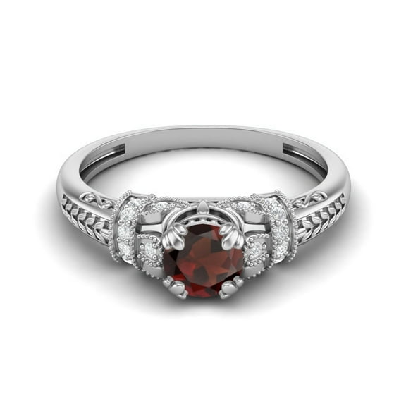 Mooneye 5MM Round Shape Garnet 925 Sterling Silver Blossom Design Women Valentines Day Gift Ring