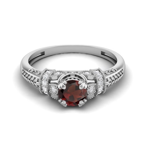 Mooneye 5MM Round Shape Garnet 925 Sterling Silver Blossom Design Women Valentines Day Gift Ring