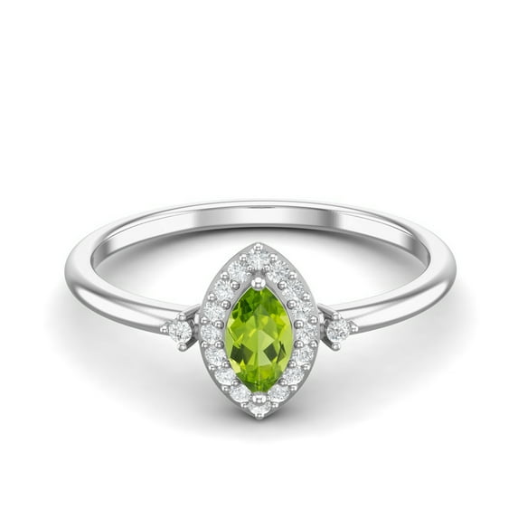 Mooneye 5X3mm Marquise Peridot 925 Sterling Silver Solitaire Accents Women Valentines Day Gifts Ring