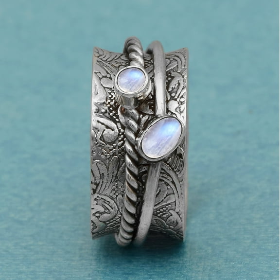 Mooneye 5X3mm Oval Moonstone 925 Sterling Silver Meditation Anxiety women Spinner Ring