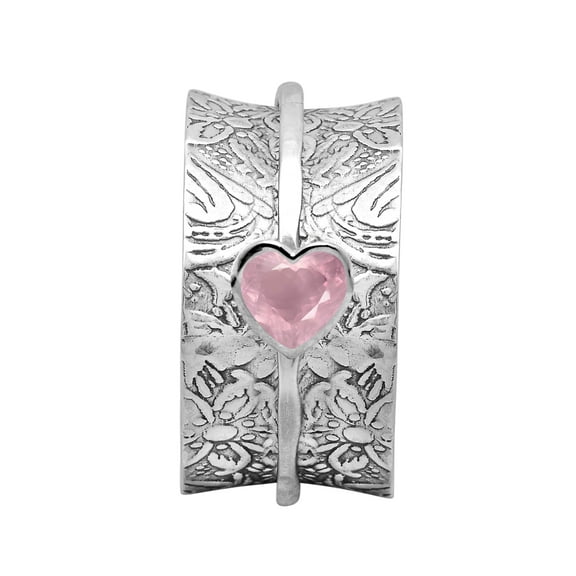 Mooneye 5mm Heart Rose Quartz 925 Sterling Silver Single Band Meditation Women Wedding Spinner Ring