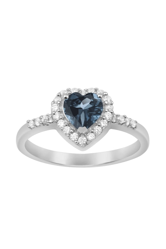 5mm Heart Teal Blue Gemstone 925 Sterling Silver Solitaire Halo Women Love Promise Ring
