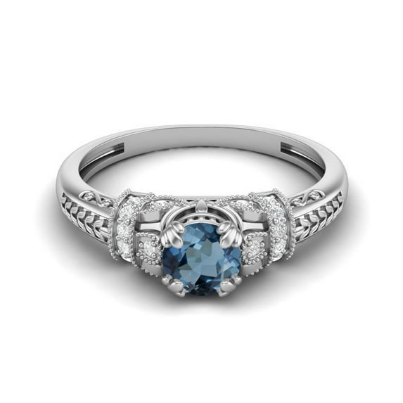 Mooneye 5mm London Blue Topaz 925 Sterling Silver Solitaire Blossom Design Women Valentines Ring