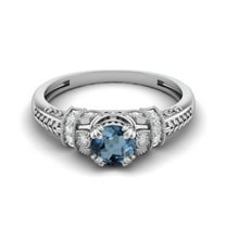 Mooneye 5mm London Blue Topaz 925 Sterling Silver Solitaire Blossom Design Women Valentines Ring