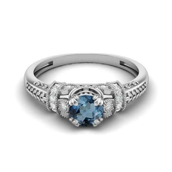 Mooneye 5mm London Blue Topaz 925 Sterling Silver Solitaire Blossom Design Women Valentines Ring