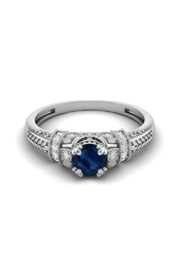 5mm Round Blue Sapphire 925 Sterling Silver Blossom Design Women Gifts Ring