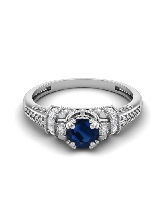 5mm Round Blue Sapphire 925 Sterling Silver Blossom Design Women Valentines Day Gift Ring