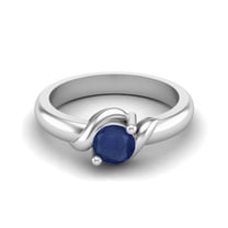 Mooneye 5mm Round Blue Sapphire 925 Sterling Silver Solitaire Valentines Day Gifts Ring