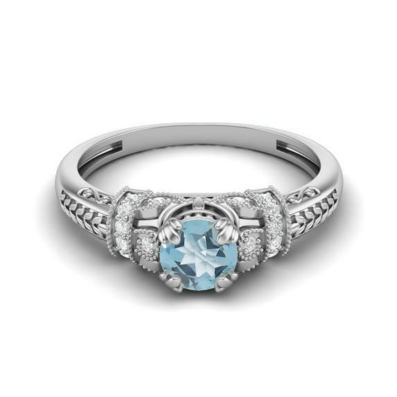 Mooneye 5mm Round Blue Topaz 925 Sterling Silver Blossom Design Women Valentines Day Gifts Ring