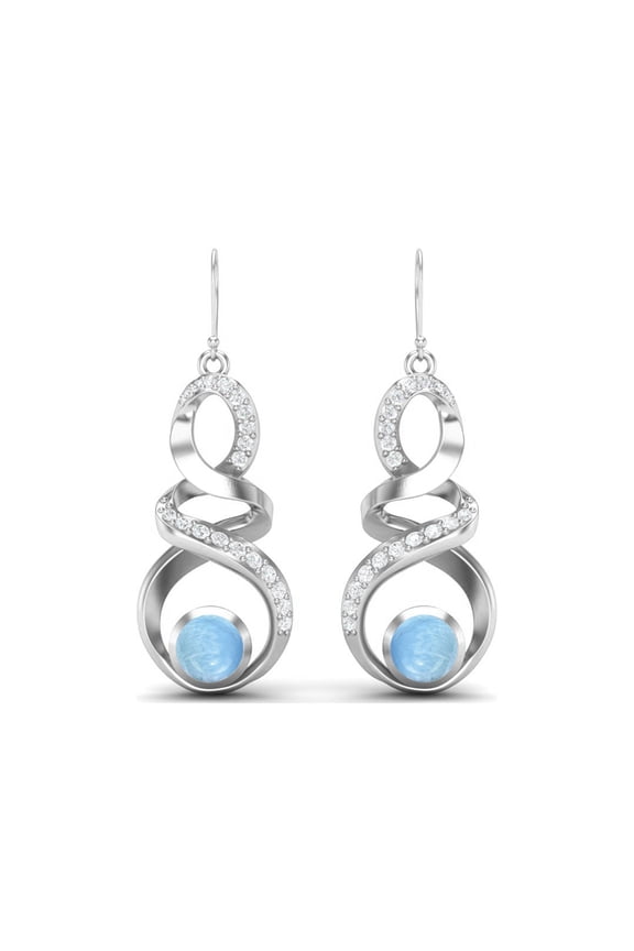 5mm Round Larimar 925 Sterling Silver Infinity Women Dangle Earrings