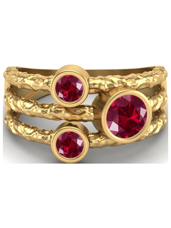 5mm Round Ruby Split Shank Band 925 Sterling Silver Gold Vermeil Trio Stone Women Gifts Ring