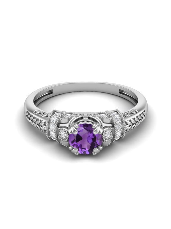 5mm Round Shape Amethyst 925 Sterling Silver Blossom Design Women Valentines Day Gift Ring