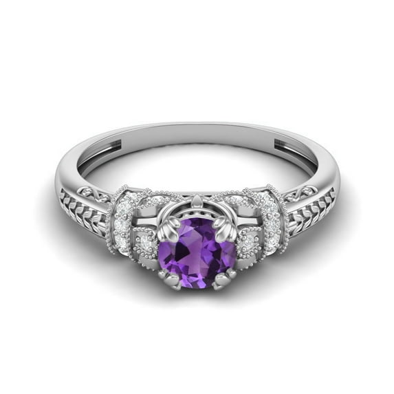Mooneye 5mm Round Shape Amethyst 925 Sterling Silver Blossom Design Women Valentines Day Gifts Ring
