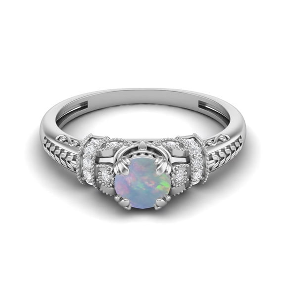 Mooneye 5mm Round Shape Opal 925 Sterling Silver Blossom Design Women Valentines Day Gifts Ring