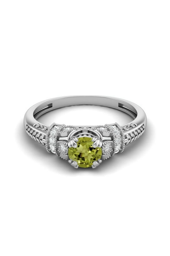 5mm Round Shape Peridot 925 Sterling Silver Blossom Design Valentines Day Gift Ring