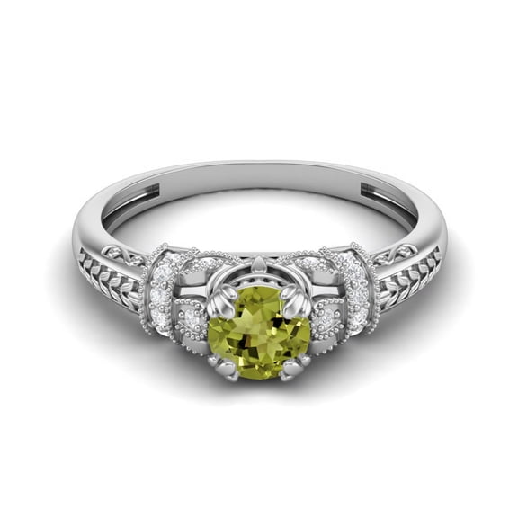 Mooneye 5mm Round Shape Peridot 925 Sterling Silver Blossom Design Valentines Day Gift Ring