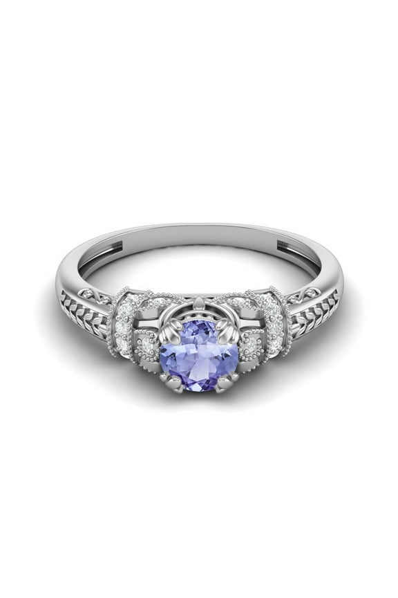 5mm Round Tanzanite 925 Sterling Silver Blossom Design Women Valentines Day Gift Ring