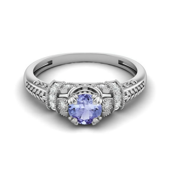 Mooneye 5mm Round Tanzanite 925 Sterling Silver Blossom Design Women Valentines Day Gift Ring