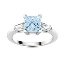 Mooneye 5mm Square Aquamarine Gemstone 925 Sterling Silver Trilogy Women Valentines Day Gift Ring