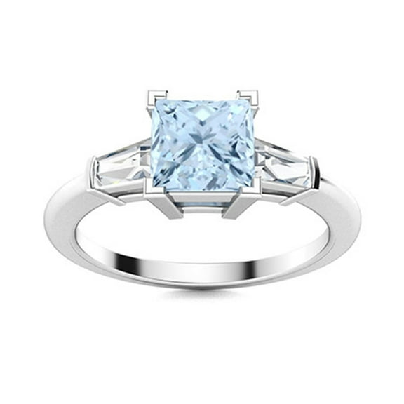 Mooneye 5mm Square Aquamarine Gemstone 925 Sterling Silver Trilogy Women Valentines Day Gift Ring