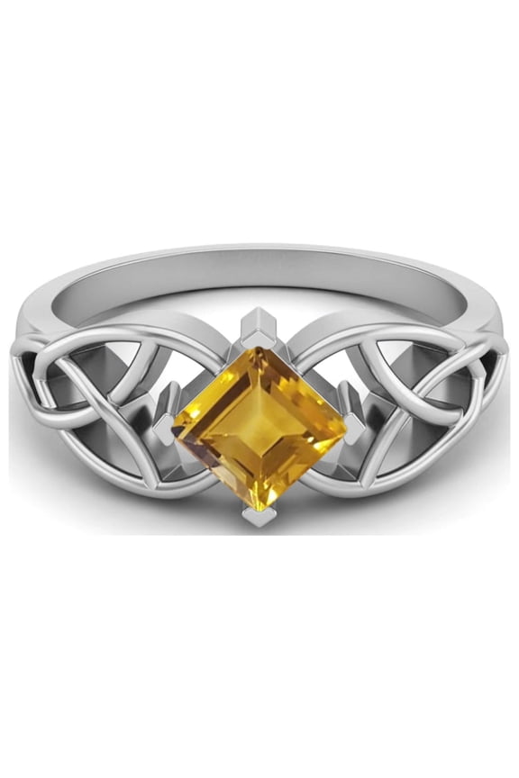 5mm Square Citrine 925 Sterling Silver Solitaire Celtic Women Valentines Day Gifts Ring