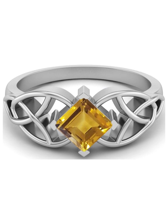 5mm Square Shape Citrine 925 Sterling Silver Celtic Women Graduation Gift Ring