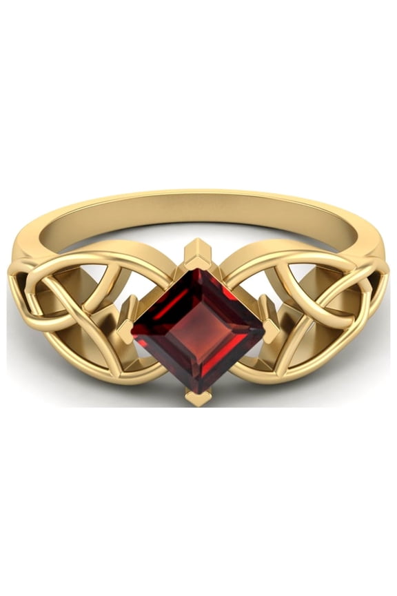 5mm Square Shape Natural Garnet 925 Sterling Silver Gold Vermeil Celtic Women Wedding Ring