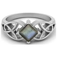 thumbnail image 1 of Mooneye 5mm Square Shape Natural Labradorite 925 Sterling Silver Celtic Women Wedding Ring, 1 of 7