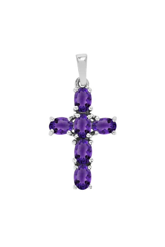 6X4mm Oval Purple Amethyst 925 Sterling Silver Women Religious Cross Women Gifts Pendant